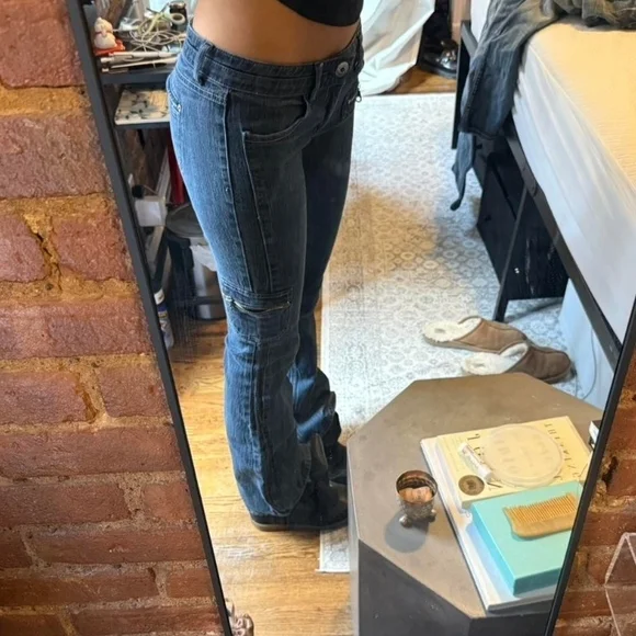 Women’s Dark Blue Denim Low-Rise Bootcut Jeans - Picture 2 of 4